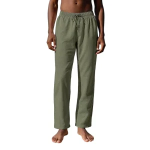 Men’s Casual Linen Mid Waist Trousers Outdoor All Match Solid Color Straight Leg Comfortable Breathable Pants