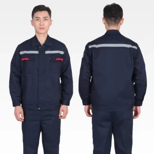 Men’s Casual Long Sleeve Work Clothes Set Stand Collar Hooded Jacket Pants for Spring Zipper Closure Waterproof Windproof