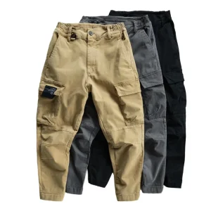 Men’s Casual Mid Waist Eco Friendly Cargo Pants Multi Pocket Straight Fit Elastic Waist Workwear