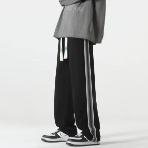 Men’s Casual Mid Waist Wide Leg Pants Autumn Breathable Worsted Fabric Non Iron Treatment Cotton Polyester