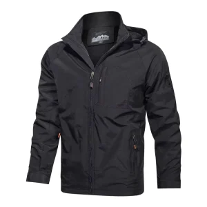 Men’s Casual Outdoor Jackets Solid Color Waterproof Polyester with Shoulder Straps Front Zipper Hooded Design for Spring Autumn
