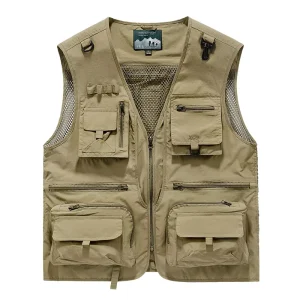 Men’s Casual Outdoor Vest Multi Pockets Fishing Vest Camping Traveling Photography Journalist Mesh Vest