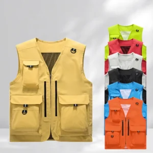 Men’s Casual Outdoor Work Fishing Travel Photo Cargo Vest Jacket With Multi Pockets