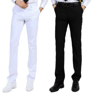 Men’s Casual Pants Comfortable Straight Trousers Plus Size Anti-Wrinkle Breathable Flat Front Formal Uniform Pants