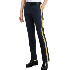 Men’s Casual Pants Gold Strip Plus Size Anti Wrinkle Straight Pattern Mens Uniform Trousers