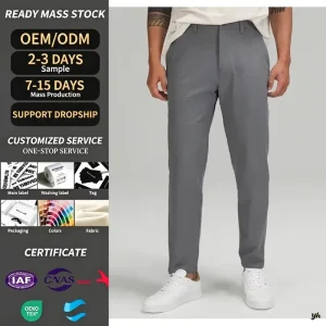 Men’s Casual Pants Lightweight Business Trousers for Spring Summer Mid Waist Straight Moisture Wicking Plain Dyed