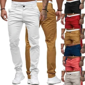 Men’s Casual Pants Straight Slim Stretch Cotton Long Pants Men’s Solid Color Trousers