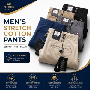 Men’s Casual Pants Stretch Straight Fit Chino Trousers Business Formal Cotton Dress Pants Slim Fit