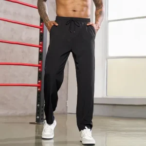 Men’s Casual Pants for Summer Autumn Solid Color Mid Waist Flat All Match Loose Style for Outdoor Sports