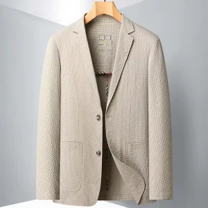 Men’s Casual Seersucker Single Layer Summer Jacket Slim Autumn Single Suit Blazer Breathable and Waterproof