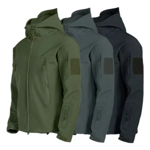 Men’s Casual Shark Skin Soft Shell Jacket with Hood Tactical Windproof and Waterproof Bomber Coat Casual Style