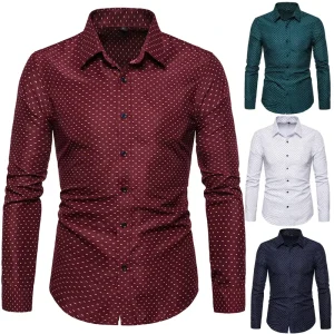Men’s Casual Shirt Loose Lapel Long Sleeve Business Plus Size Solid Color Button up Shirt