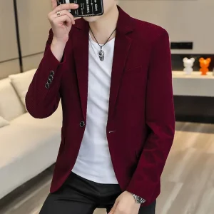 Men’s Casual Single Breasted Solid Color Suit Jacket Corduroy Blazer