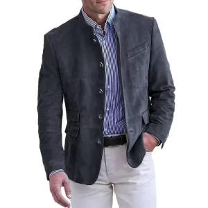 Men’s Casual Single Breasted Suede Suit Jacket Custom Printed Blazers for Fall Winter