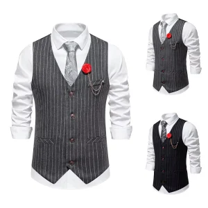 Men’s Casual Single Breasted V neck Suit Vest Outer Wear Polyester European Style Summer Anti Pilling Button Decoration