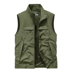 Men’s Casual Sleeveless Vest Multi-Pocket Zipper Closure Coat Breathable Outer Wear for Autumn Veste Costume Homme