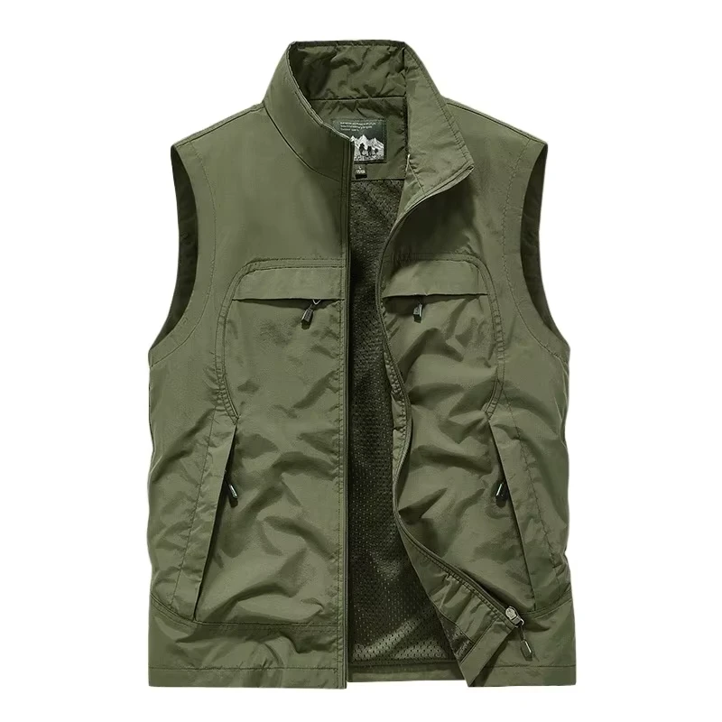 Men’s Casual Sleeveless Vest Multi-Pocket Zipper Closure Coat Breathable Outer Wear for Autumn Veste Costume Homme