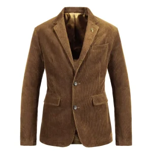 Men’s Casual Slim Fit Corduroy Blazer Winter Single Breasted V Neck Jacket