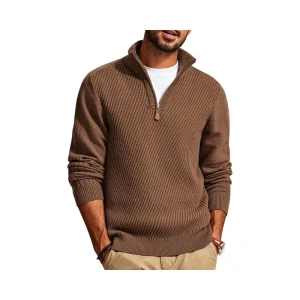 Men’s Casual Slim Fit Quarter Zip Pullover Sweater Winter Warm Knitwear Texture Custom Logo