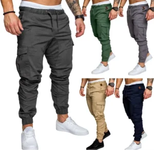 Men’s Casual Slim Pants Solid Color Cotton Waterproof and Anti Wrinkle with Side Stripe Decoration