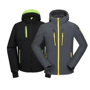 Men’s Casual Soft Shell Jacket Windproof Waterproof Warm Hooded with Zipper Closure Breathable Cotton Filling