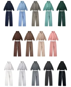 Men’s Casual Solid Color Fleece Sweatshirt and Sweatpants Sets Knitted Sports Tracksuits for Men