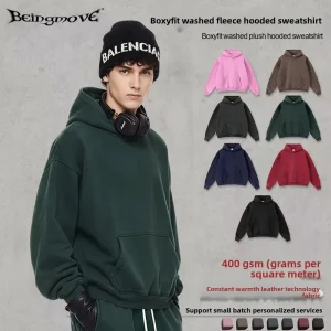 Men’s Casual Solid Color Hoodie Loose Fit Long Sleeve Sweatshirt Tops for Daily Wear