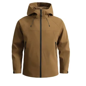 Men’s Casual Solid Colored Jacket with Stand Collar and Hood Outdoor Style for Winter Mountaineering Jacket
