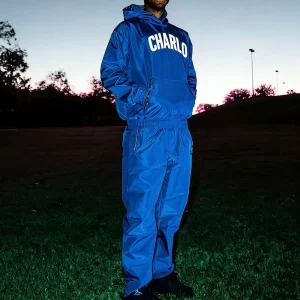 Men’s Casual Sports Nylon Windbreaker Tracksuit Hoodie and Sweatpants Set for Men