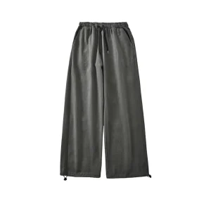 Men’s Casual Sports Pants with Thickening Fleece Lining Elastic Waist Breathable Mid Waist Design Plain Dyed Warm Sweatpants