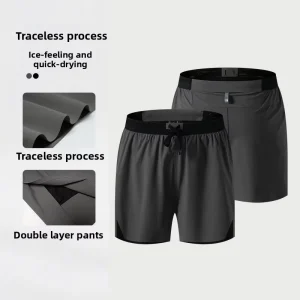 Men’s Casual Sports Shorts Quick Drying Mid Drawstring Waist Elastic Closure Solid Pattern for Outdoor Running Fitness OEM