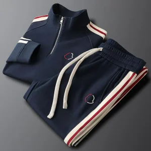 Men’s Casual Sports Two-Piece Set for Spring Autumn Hoodie Sweatpants Side Stripe Trendy Knit 3D Printed for Winter