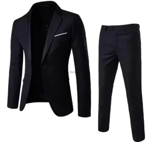 Men’s Casual Spring 2 Pieces Classic Blazer Suit Set Business Blazer Pants Suit Set Autumn Wedding Party Set
