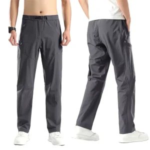 Men’s Casual Spring Summer Youth Fashion Pants Loose Slim Fit Straight Button Flat Spandex Nylon Zipper Quick Dry Lightweight