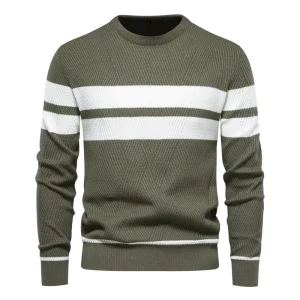 Men’s Casual Striped Warm Sweater Pullover Color Block O-Neck European Size Knitwear