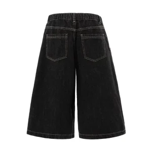 Men’s Casual Summer Oversized Denim Shorts Woven Straight Mid Waist Crystal Decoration Street Wear Clothing