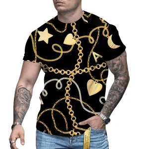 Men’s Casual Summer Short Sleeve T Shirt Round Neck Knitted Fabric 100% Polyester Digital Printing Breathable Quick Dry