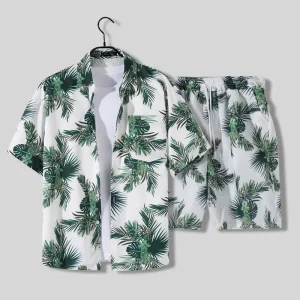 Men’s Casual Summer Shorts and Beach Shirt Set Breathable Hawaiian Vacation Style PH Cross Border