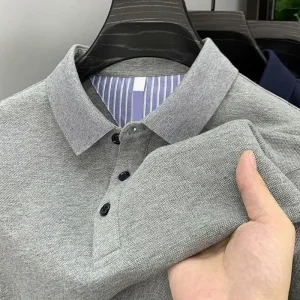 Men’s Casual T-Shirt Solid Color 180g Knitted Spring Autumn Embroidered Collar Loose Fit Polyester/Cotton Long-Sleeve Polo Shirt