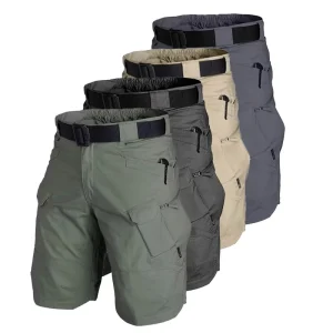 Men’s Casual Tactical Cargo Shorts with Zipper Fly Mid Waist Solid Waterproof & Quick Dry Men Work Shorts Outdoor Casual Pants