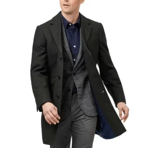Men’s Casual Trench Coat Slim Fit Notched Collar Long Jacket Overcoat Single Breasted Pea Coat with Pockets