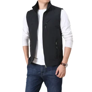 Men’s Casual Utility Mesh Vest with Zipper Pocket Breathable V Neck for Fishing and Hunting Summer Autumn Vest
