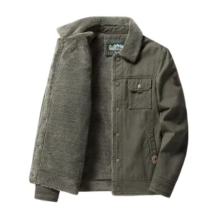 Men’s Casual Winter Coat 100% Cotton Jacket with Velvet for Spring & Autumn Canvas Fabric Fur Decoration
