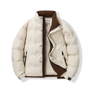Men’s Casual Winter Coat Loose Fit Thickened White Duck Down Stand Collar Down Jacket for Outdoor Use