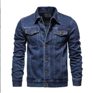 Men’s Casual Winter Denim Jackets with Horn Button Closure Plain Dyed