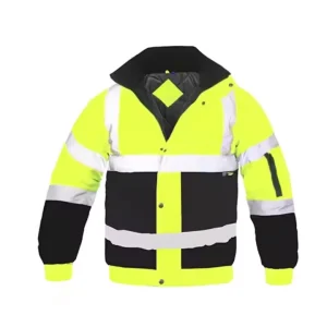 Men’s Casual Winter Jacket Yellow Custom Design Reflective Workwear Security Guard Uniform Two Zipper Pockets Plus Size
