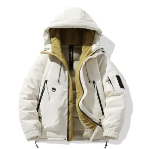 Men’s Casual Winter Thick Hooded Down Jacket Waterproof & Breathable Zipper Closure for Cold Weather Foreign Trade