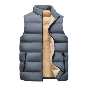 Men’s Casual Winter Vest Large Size Loose Waistcoat Thick Velvet Outdoor Cotton Polyester Zipper Use As Outer Wear