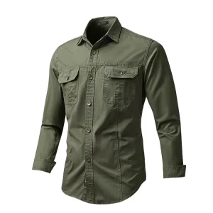 Men’s Casual Work Shirt, Plus Size, Long Sleeve, 100% Cotton, Anti-Wrinkle, Quick Dry, Breathable, Eco-Friendly, M-5XL