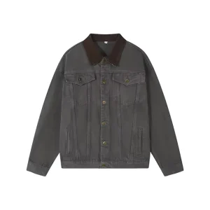 Men’s Casual Workwear 100% Cotton Canvas Motorcycle Jacket Lapel Varsity Jacket Woven Fabric Pocket Decoration Zipper